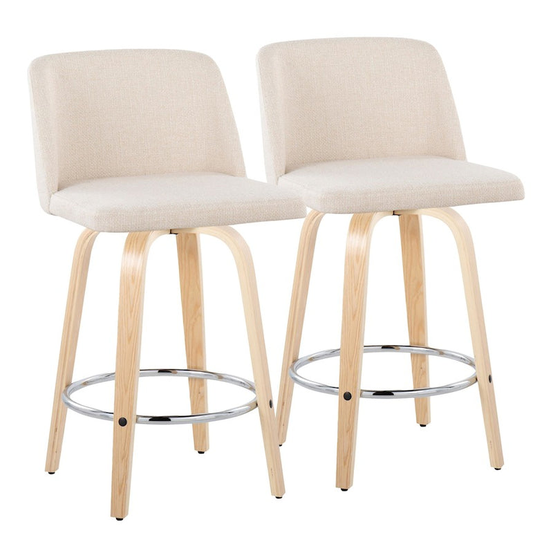 LumiSource Toriano 26" Counter Stool, Set/2, NAT/CRN/CH - B26-TRNO-GRTZR2NANCR2