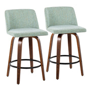 LumiSource Toriano Counter Stool, Set/2, Walnut/Green/BK - B26-TRNO-SWVQ2WLLGN2