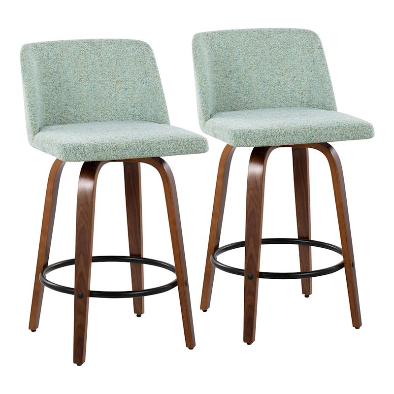 LumiSource Toriano Counter Stool, Set/2, Walnut/Green/BK - B26-TRNO-SWVQ2WLLGN2