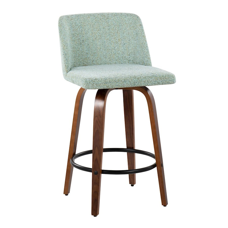 LumiSource Toriano Counter Stool, Set of 2, Walnut/Green/Black