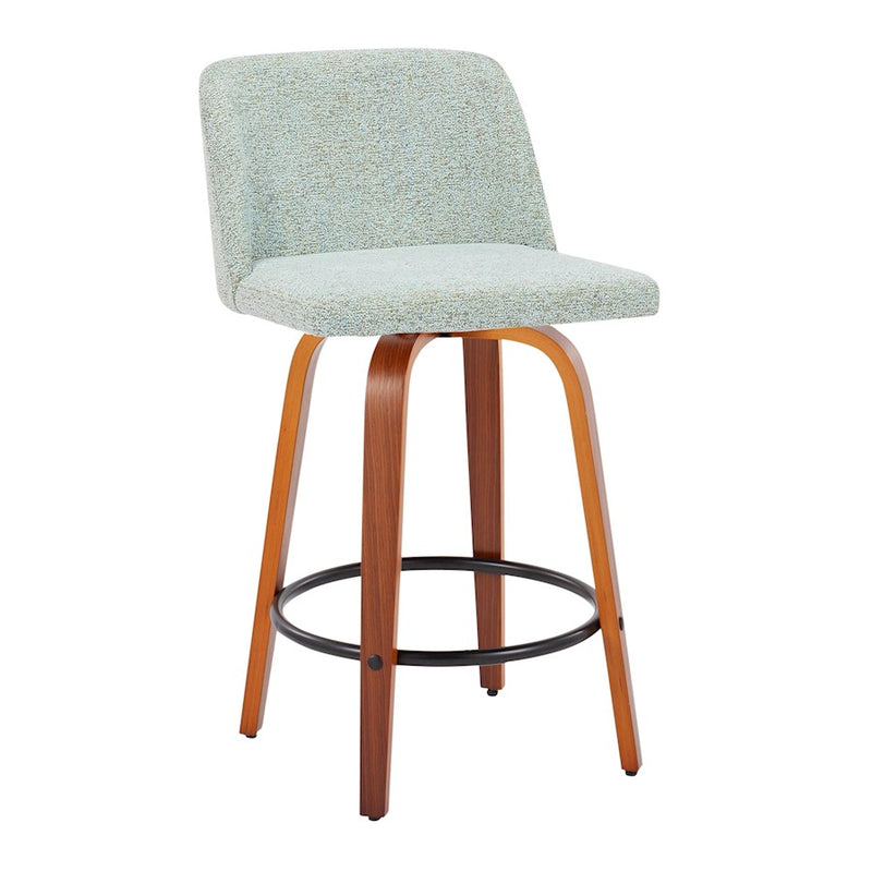 LumiSource Toriano Counter Stool, Set of 2, Walnut/Green/Black
