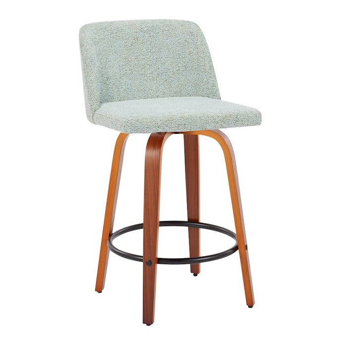 LumiSource Toriano Counter Stool, Set of 2, Walnut/Green/Black