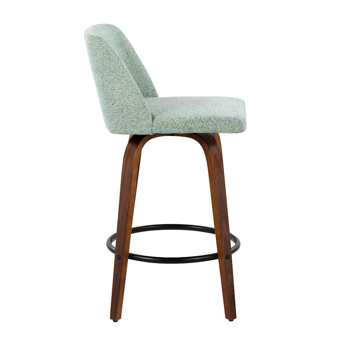 LumiSource Toriano Counter Stool, Set of 2, Walnut/Green/Black