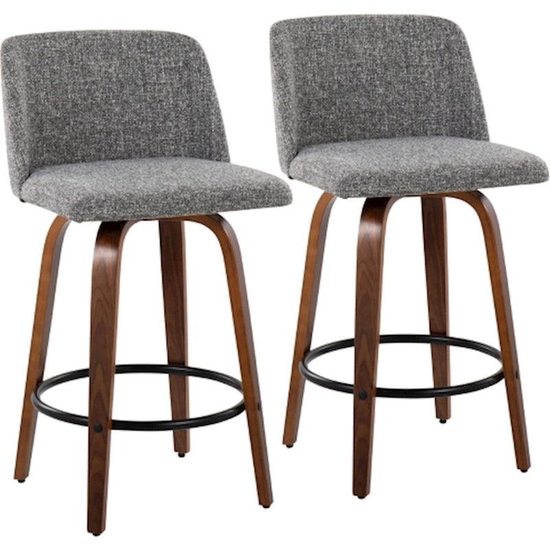 LumiSource Toriano Counter Stool, Set/2, Wal/GY Noise/BK - B26-TRNO-SWVQ2WLNGY2