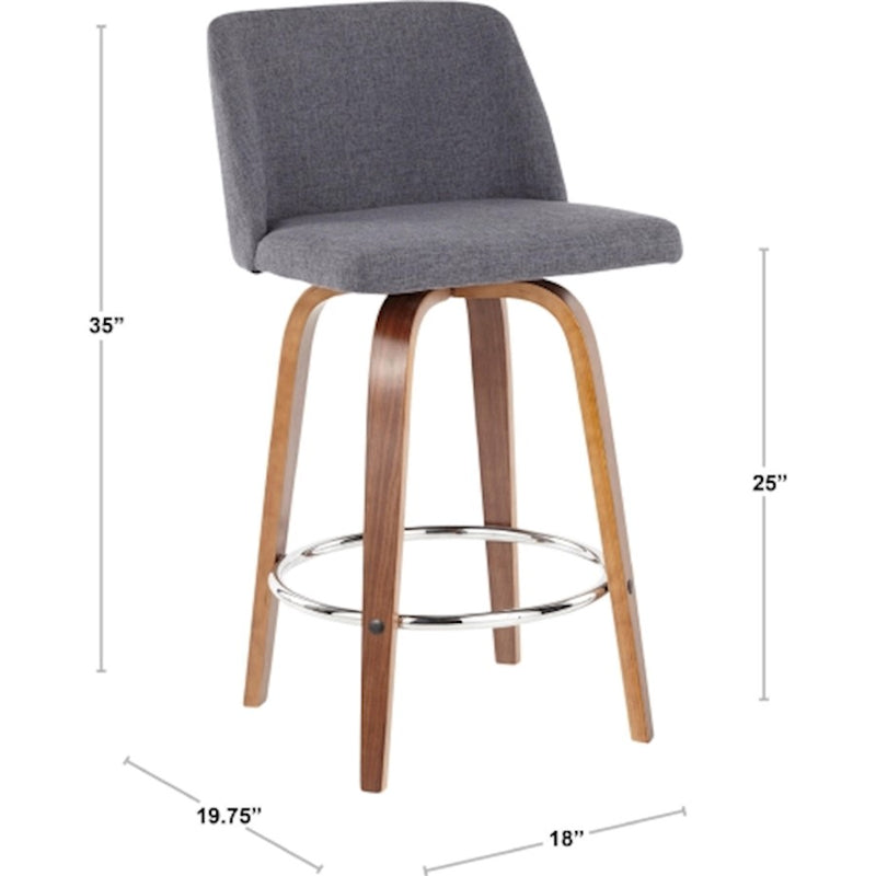 LumiSource Toriano Counter Stool, Set of 2, Wal/GY Noise/Black