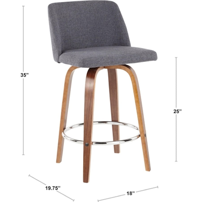 LumiSource Toriano Counter Stool, Set of 2, Wal/GY Noise/Black