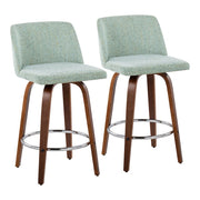 LumiSource Toriano Counter Stool, Set/2, Walnut/Green/CH - B26-TRNO-SWVR2WLLGN2