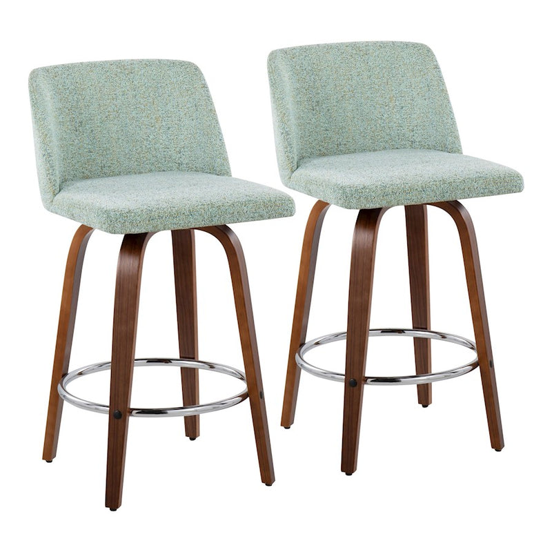 LumiSource Toriano Counter Stool, Set/2, Walnut/Green/CH - B26-TRNO-SWVR2WLLGN2