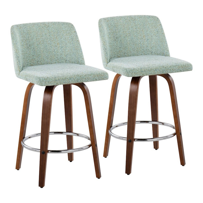 LumiSource Toriano Counter Stool, Set/2, Walnut/Green/CH - B26-TRNO-SWVR2WLLGN2