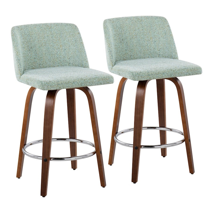 LumiSource Toriano Counter Stool, Set/2, Walnut/Green/CH - B26-TRNO-SWVR2WLLGN2