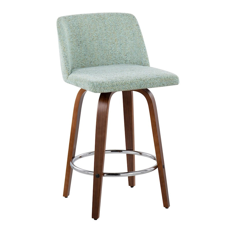 LumiSource Toriano Counter Stool, Set of 2, Walnut/Green/Chrome
