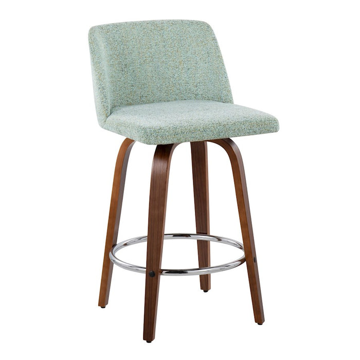 LumiSource Toriano Counter Stool, Set of 2, Walnut/Green/Chrome