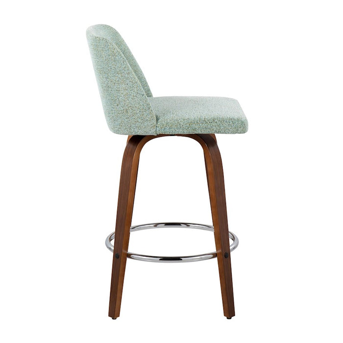 LumiSource Toriano Counter Stool, Set of 2, Walnut/Green/Chrome