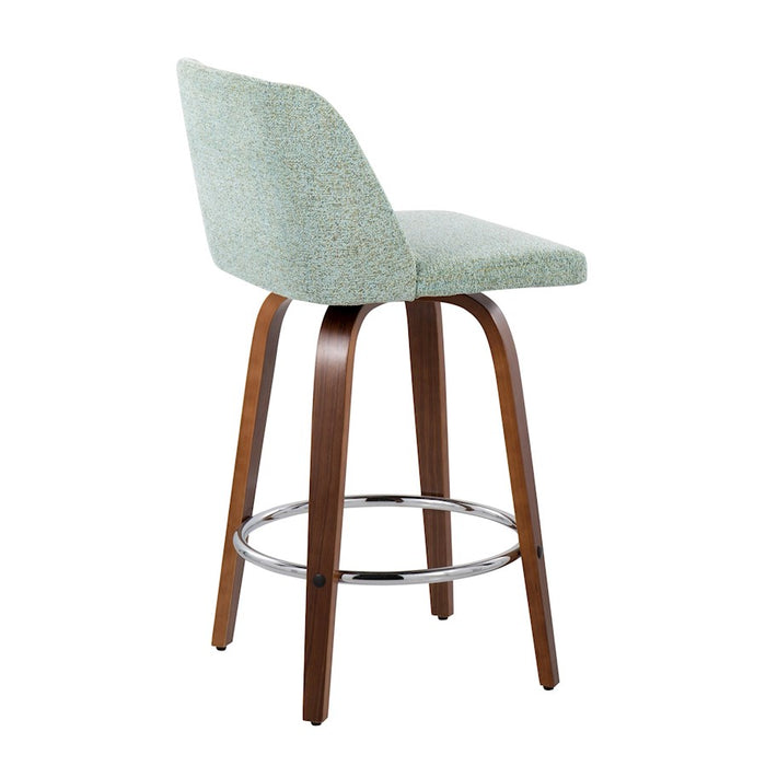 LumiSource Toriano Counter Stool, Set of 2, Walnut/Green/Chrome