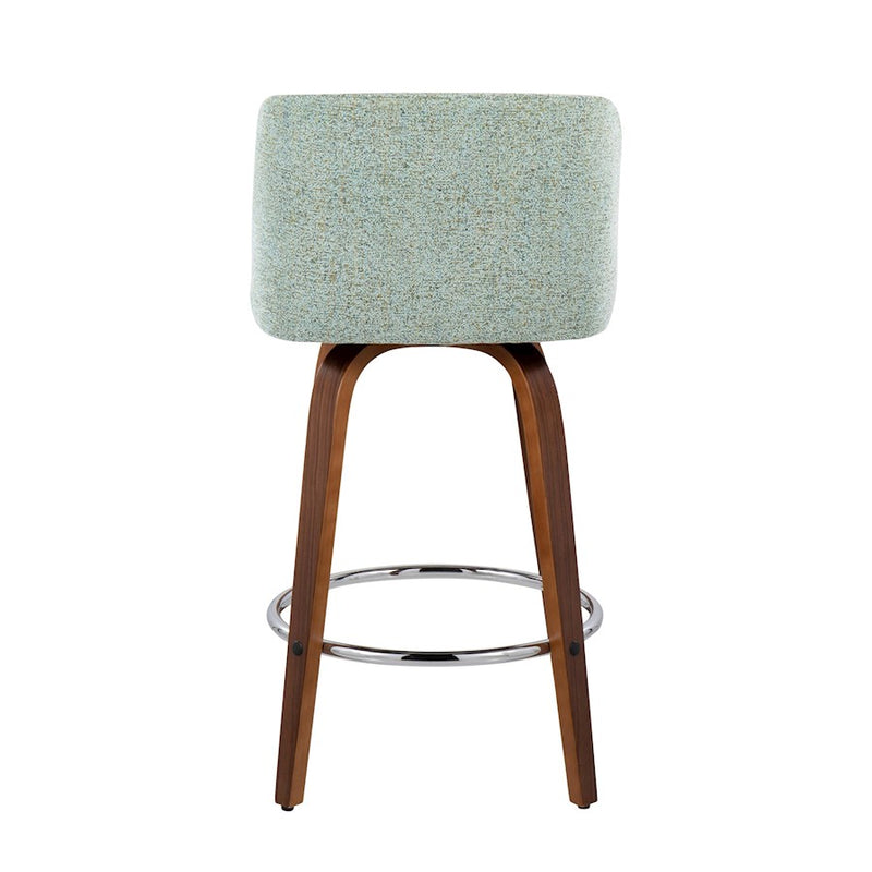 LumiSource Toriano Counter Stool, Set of 2, Walnut/Green/Chrome