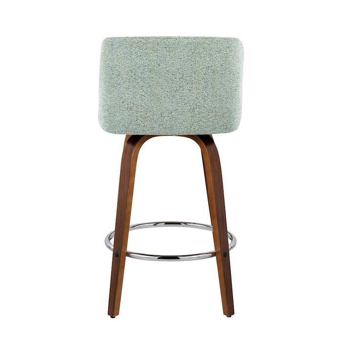 LumiSource Toriano Counter Stool, Set of 2, Walnut/Green/Chrome