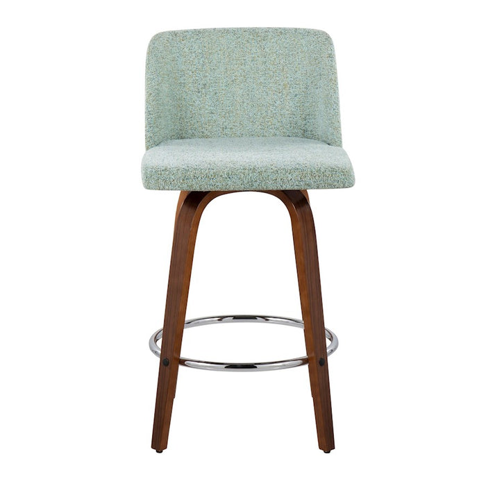 LumiSource Toriano Counter Stool, Set of 2, Walnut/Green/Chrome