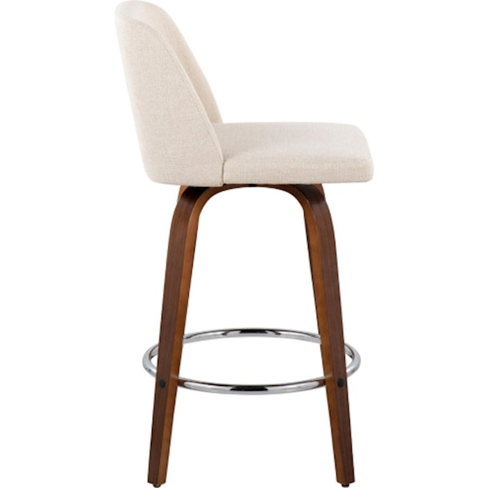 LumiSource Toriano Counter Stool, Set of 2, Wal/CM Noise/Chrome