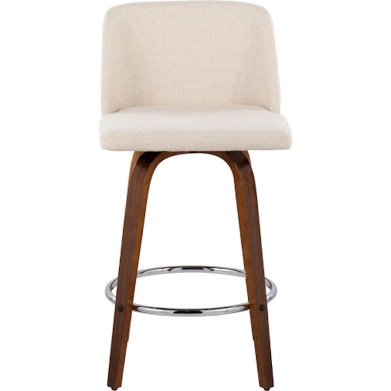 LumiSource Toriano Counter Stool Set/2 | Mid-Century Walnut Wood and Cream Fabric with Chrome Base | Kitchen Island | Model B26-TRNO-SWVR2WLNCR2