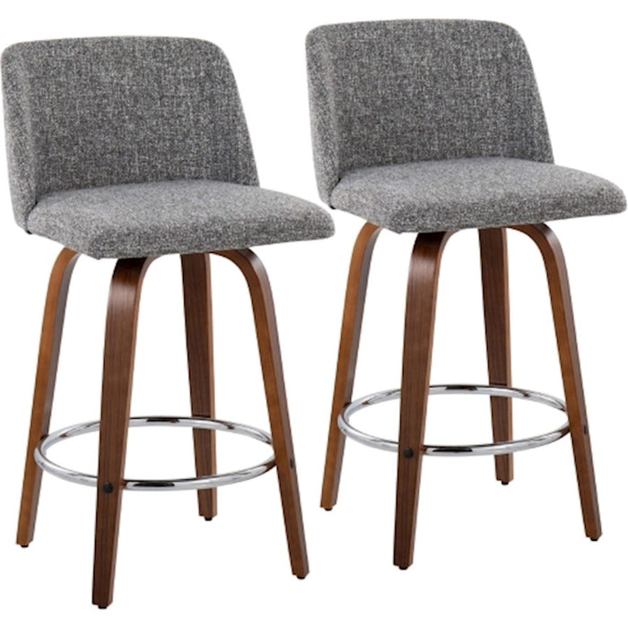 LumiSource Toriano Counter Stool, Set/2, Wal/GY Noise/CH - B26-TRNO-SWVR2WLNGY2