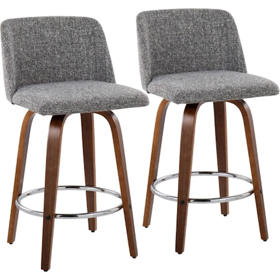 LumiSource Toriano Counter Stool, Set/2, Wal/GY Noise/CH - B26-TRNO-SWVR2WLNGY2