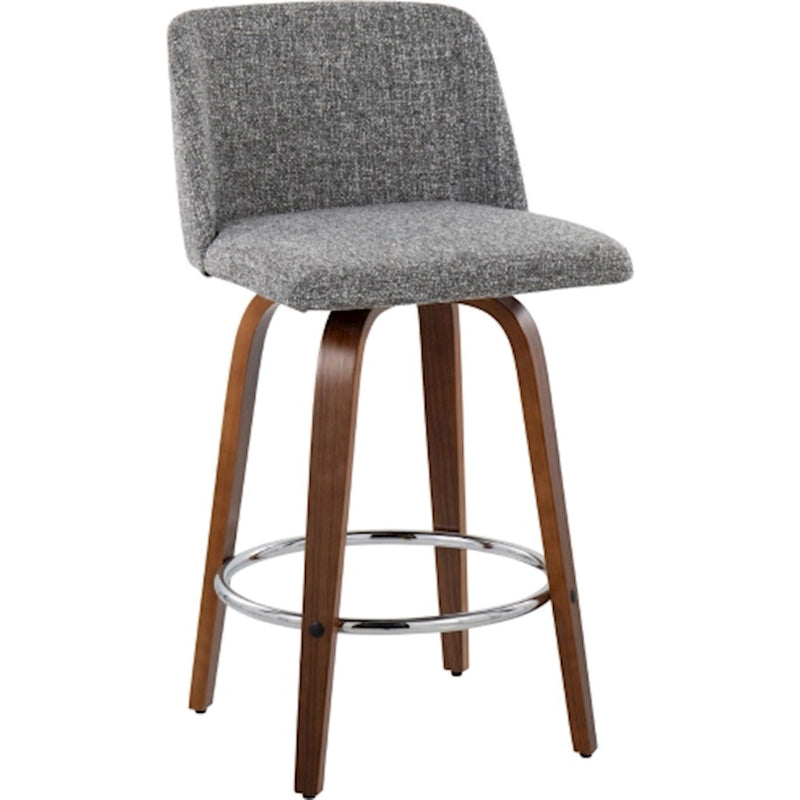 LumiSource Toriano Counter Stool, Set of 2, Wal/GY Noise/Chrome