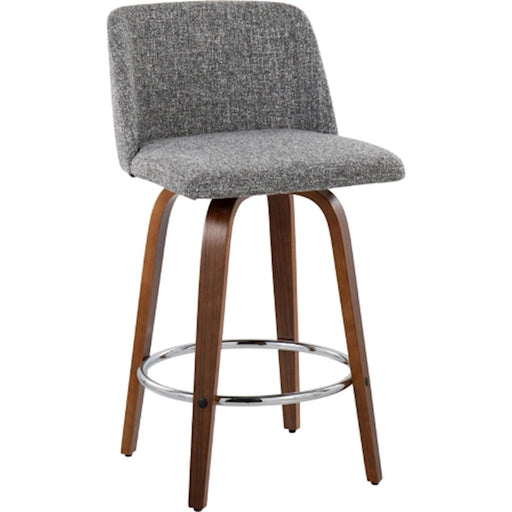 LumiSource Toriano Counter Stool, Set of 2, Wal/GY Noise/Chrome