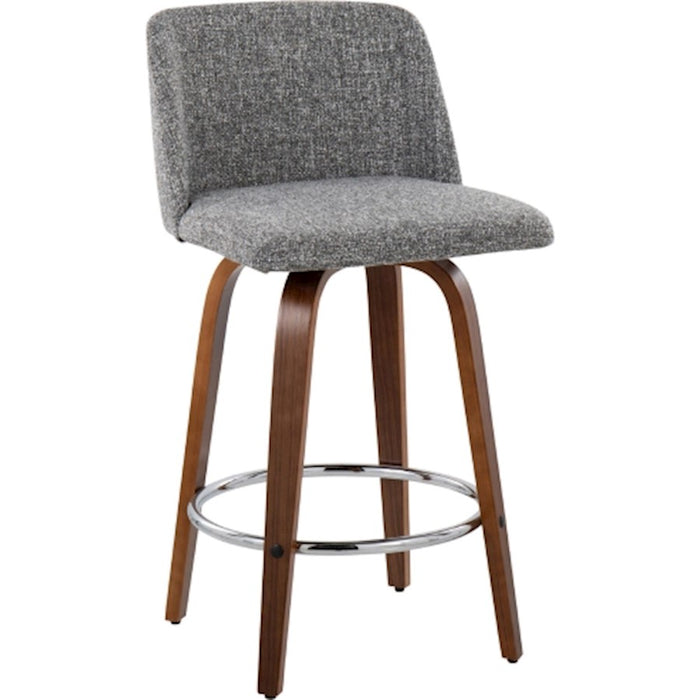 LumiSource Toriano Counter Stool, Set of 2, Wal/GY Noise/Chrome
