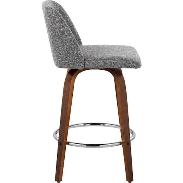 LumiSource Toriano Counter Stool, Set of 2, Wal/GY Noise/Chrome