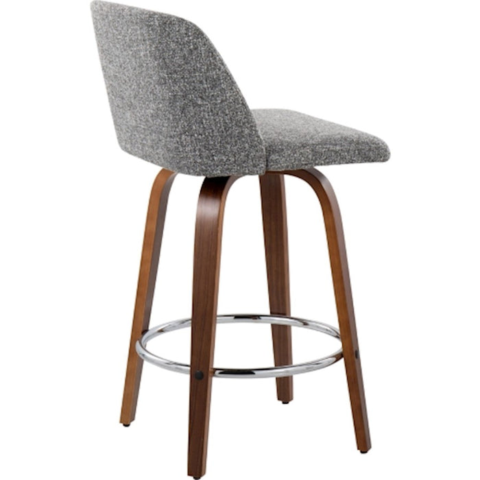 LumiSource Toriano Counter Stool, Set of 2, Wal/GY Noise/Chrome