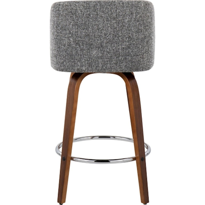 LumiSource Toriano Counter Stool, Set of 2, Wal/GY Noise/Chrome