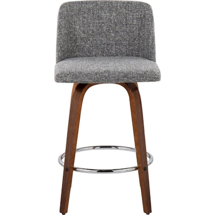 LumiSource Toriano Counter Stool, Set of 2, Wal/GY Noise/Chrome