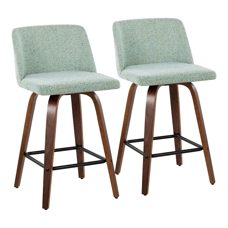 LumiSource Toriano Counter Stool, Set of 2, Wal/Green/Black SQ