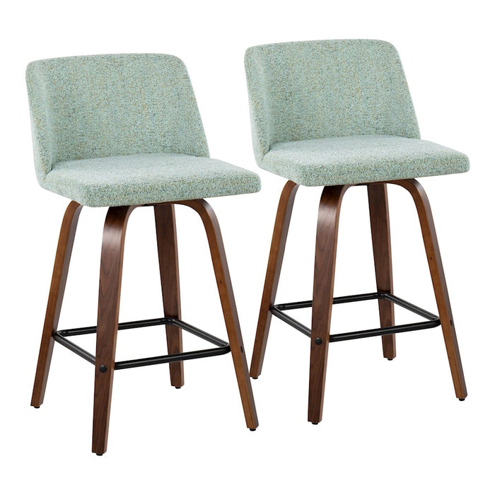 LumiSource Toriano Counter Stool, Set of 2, Wal/Green/Black SQ