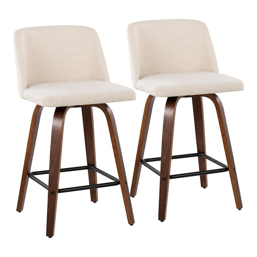 LumiSource Toriano Counter Stool, Set/2, Wal/CMN/BK SQ - B26-TRNO-SWVX2WLNCR2