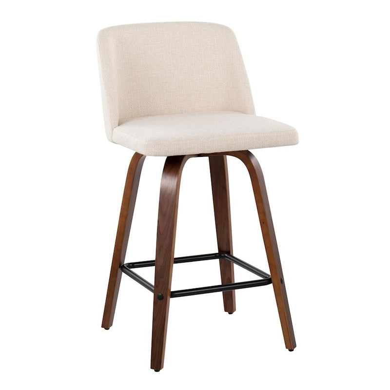 LumiSource Toriano Counter Stool Set/2 | Mid-Century Walnut Wood and Cream Fabric with Black Steel Base | Kitchen Island | Model B26-TRNO-SWVX2WLNCR2