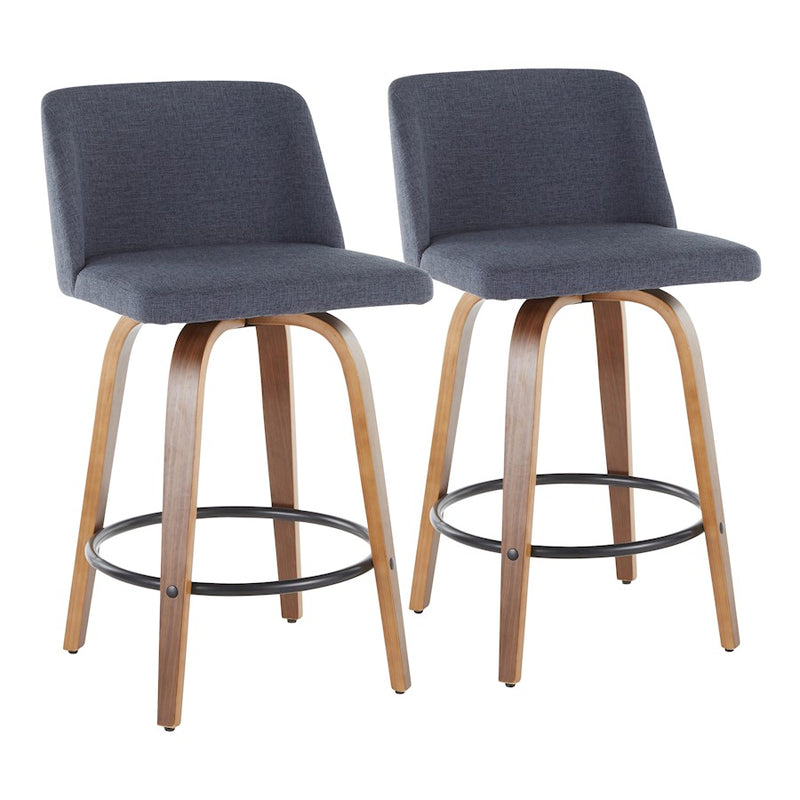LumiSource Toriano Counter Stool Set of 2 | Mid-Century Walnut Wood, Cream Fabric, Chrome | Kitchen Island & Bar Seating | Model B26-TRNO2RWLCR2
