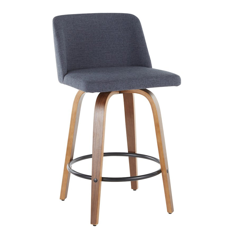 LumiSource Toriano Counter Stool Set of 2 | Mid-Century Walnut Wood, Cream Fabric, Chrome | Kitchen Island & Bar Seating | Model B26-TRNO2RWLCR2