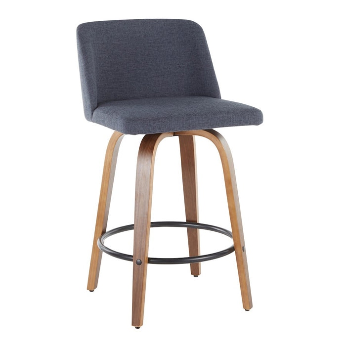 LumiSource Toriano Counter Stool, Set of 2, Walnut Wood