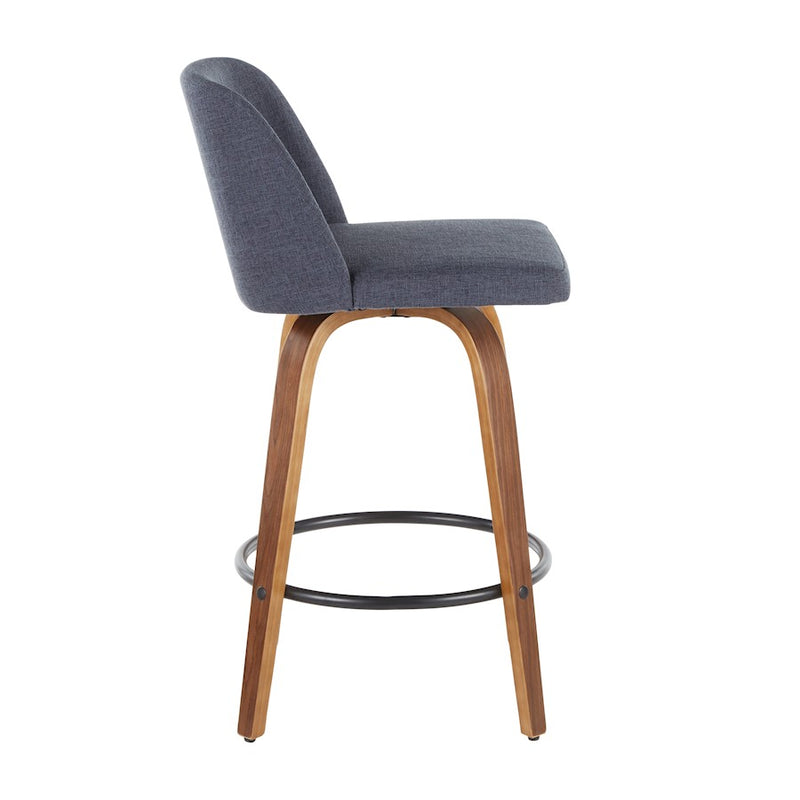 LumiSource Toriano Counter Stool Set of 2 | Mid-Century Walnut Wood, Cream Fabric, Chrome | Kitchen Island & Bar Seating | Model B26-TRNO2RWLCR2