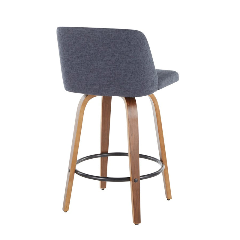 LumiSource Toriano Counter Stool Set of 2 | Mid-Century Walnut Wood, Cream Fabric, Chrome | Kitchen Island & Bar Seating | Model B26-TRNO2RWLCR2