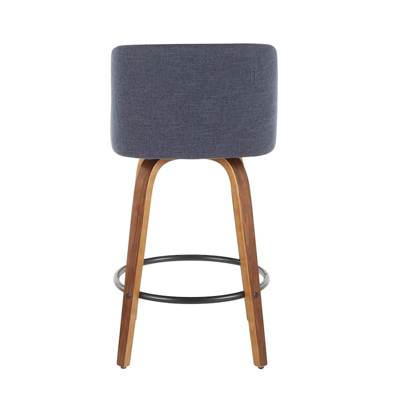 LumiSource Toriano Counter Stool Set of 2 | Mid-Century Walnut Wood, Cream Fabric, Chrome | Kitchen Island & Bar Seating | Model B26-TRNO2RWLCR2