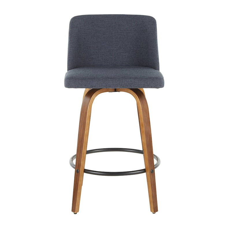 LumiSource Toriano Counter Stool Set of 2 | Mid-Century Walnut Wood, Cream Fabric, Chrome | Kitchen Island & Bar Seating | Model B26-TRNO2RWLCR2