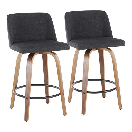 LumiSource Toriano Round Counter Stool, Set of 2, Walnut