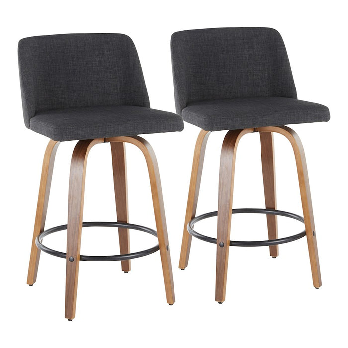 LumiSource Toriano Round Counter Stool, Set of 2, Walnut