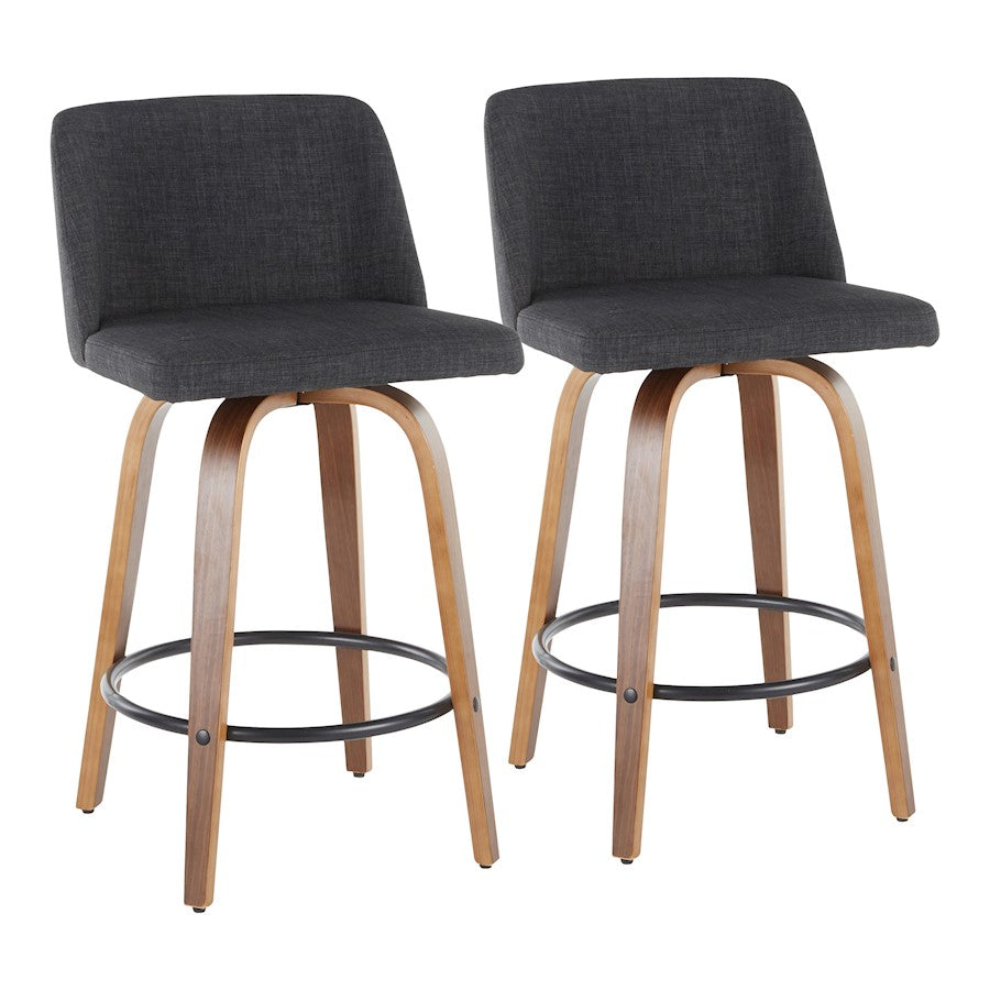LumiSource Toriano Round Counter Stool, Set of 2, Walnut