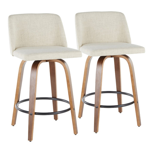 LumiSource Toriano Round Counter Stool, Set of 2, Walnut