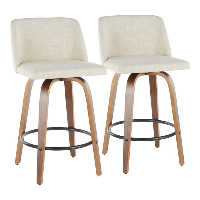 LumiSource Toriano Round Counter Stool, Set of 2, Walnut
