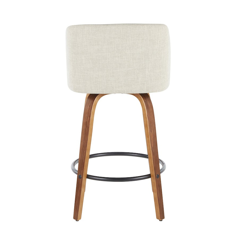 LumiSource Toriano Round Counter Stool Set of 2 | Mid-Century Walnut Wood and Cream Fabric | Kitchen Island & Bar Seating | Model B26-TRNO2QWLCR2