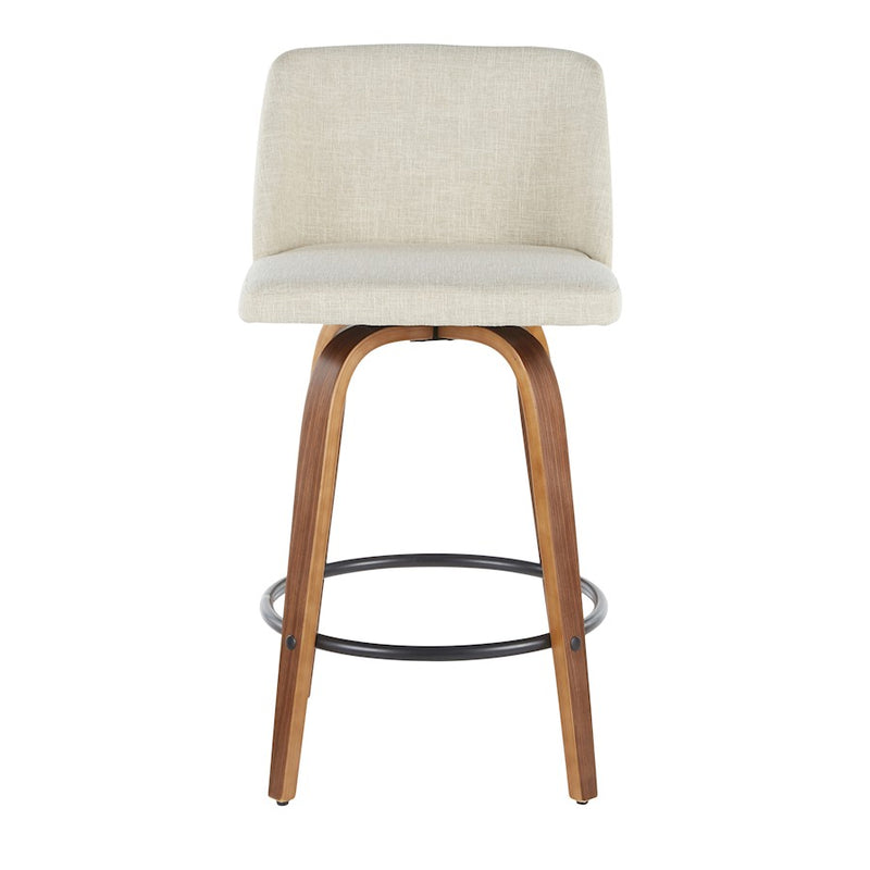 LumiSource Toriano Round Counter Stool Set of 2 | Mid-Century Walnut Wood and Cream Fabric | Kitchen Island & Bar Seating | Model B26-TRNO2QWLCR2
